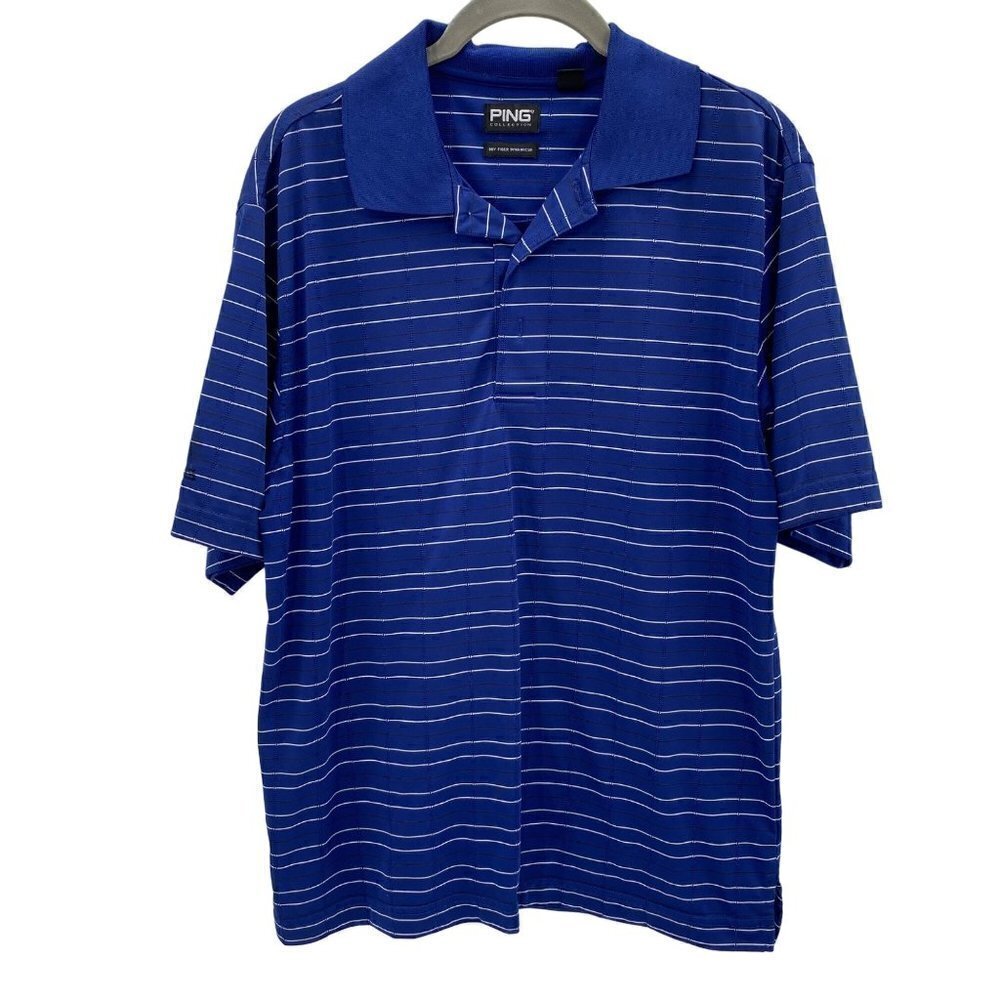 Ping Royal Blue/White Stripe Short Sleeve Polo Shirt Men's Size M